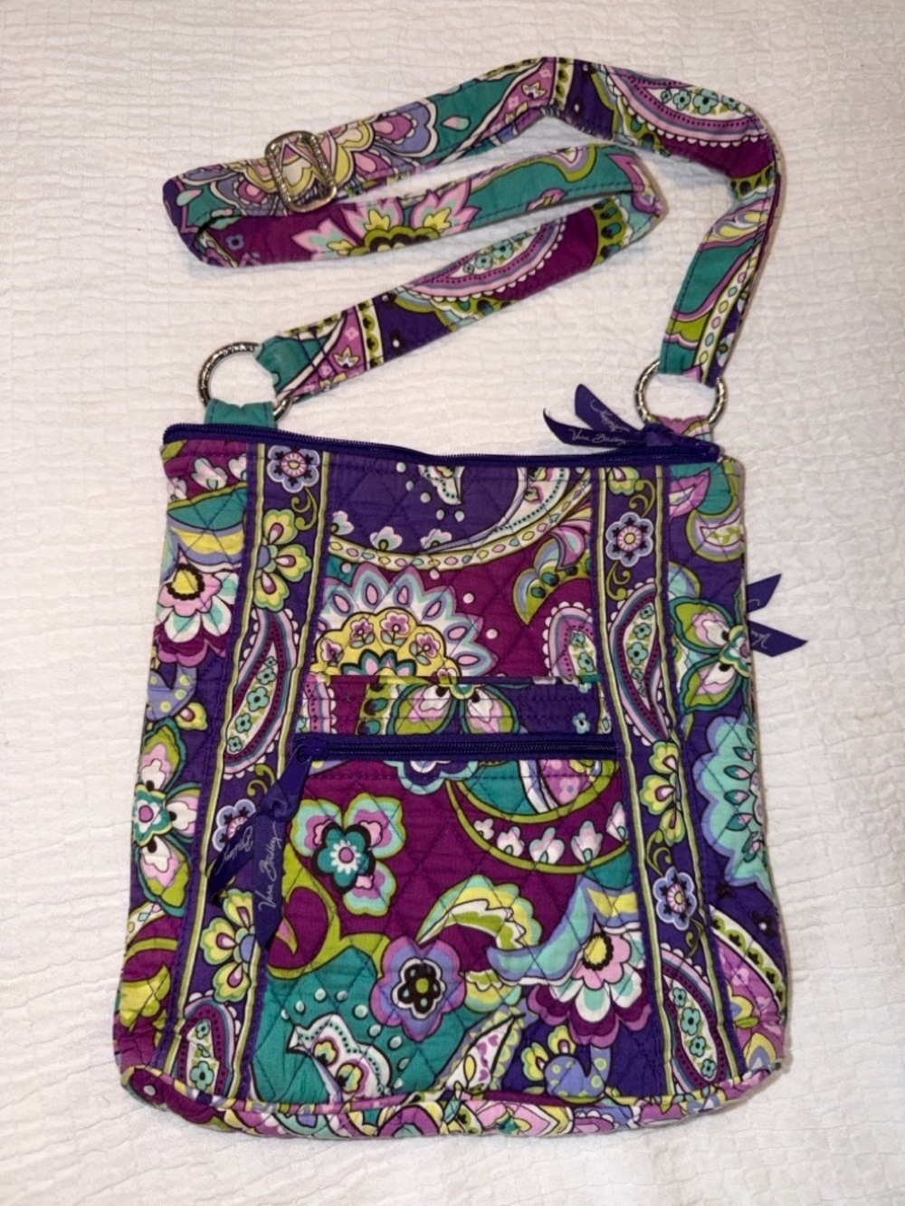 Vera Bradley Retired Pattern Quilted Paisley Crossbody Bag in Purple & Teal